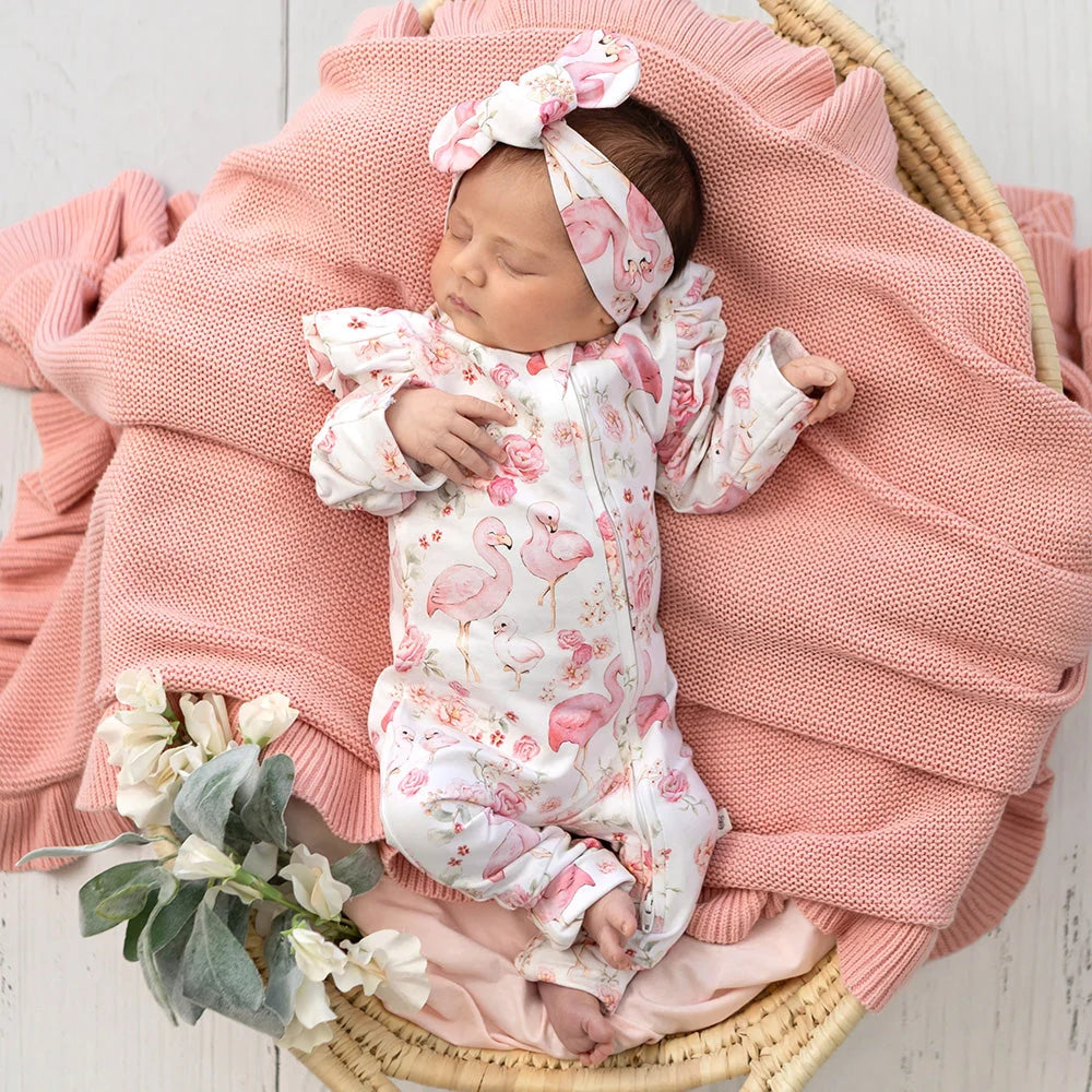 Flamingos Organic Snugglesuit Convertible Romper with Frill
