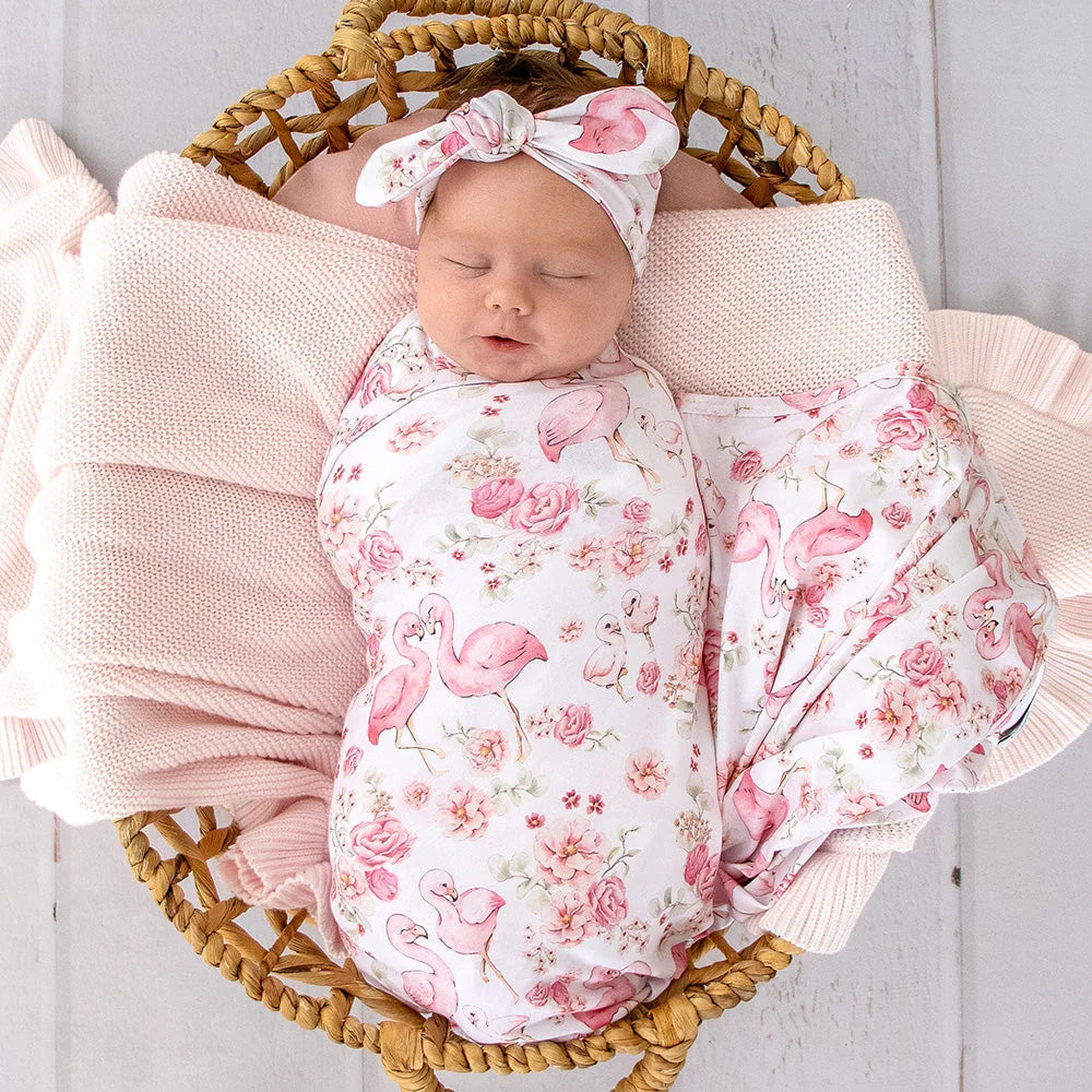 Flamingos Organic Jersey Wrap & Topknot Set