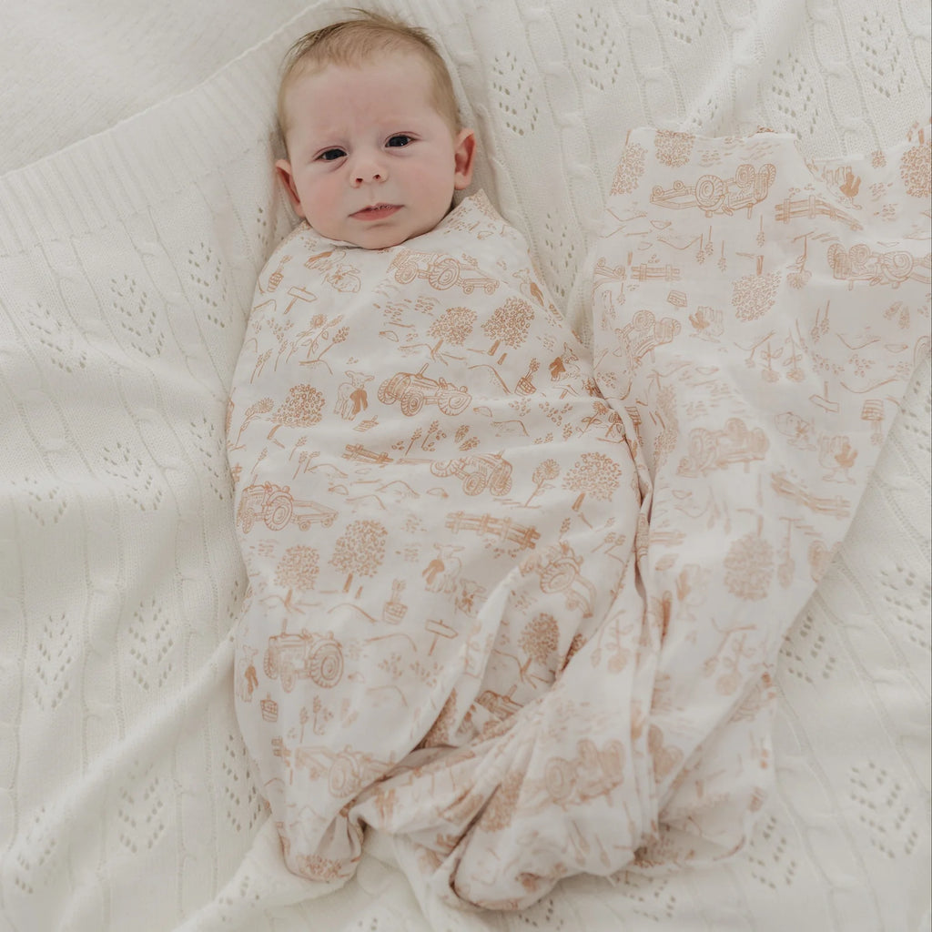 Latte Vintage Farm Muslin Wrap & Pram Clip Set