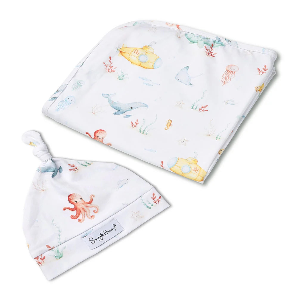 Little Subs Organic Jersey Wrap & Beanie Set