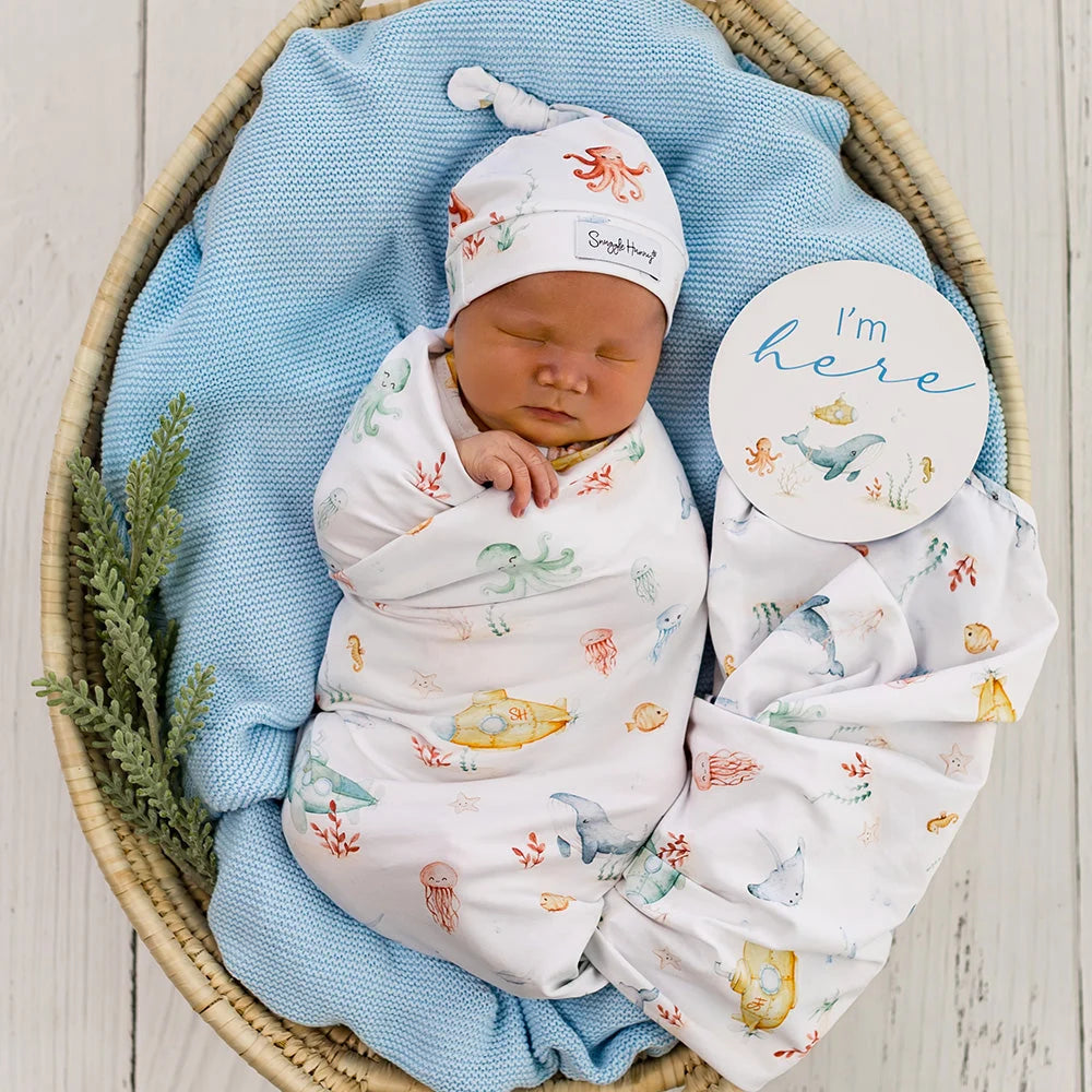 Little Subs Organic Jersey Wrap & Beanie Set