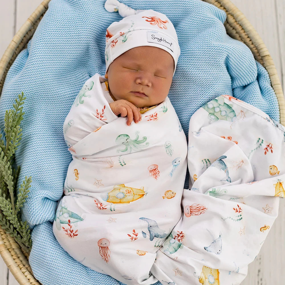 Little Subs Organic Jersey Wrap & Beanie Set