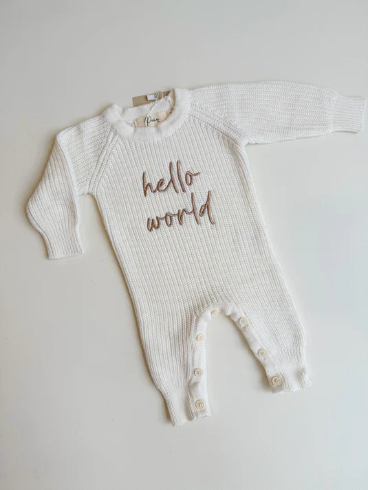 HELLO WORLD - LONG RIBBED ROMPER | MILK