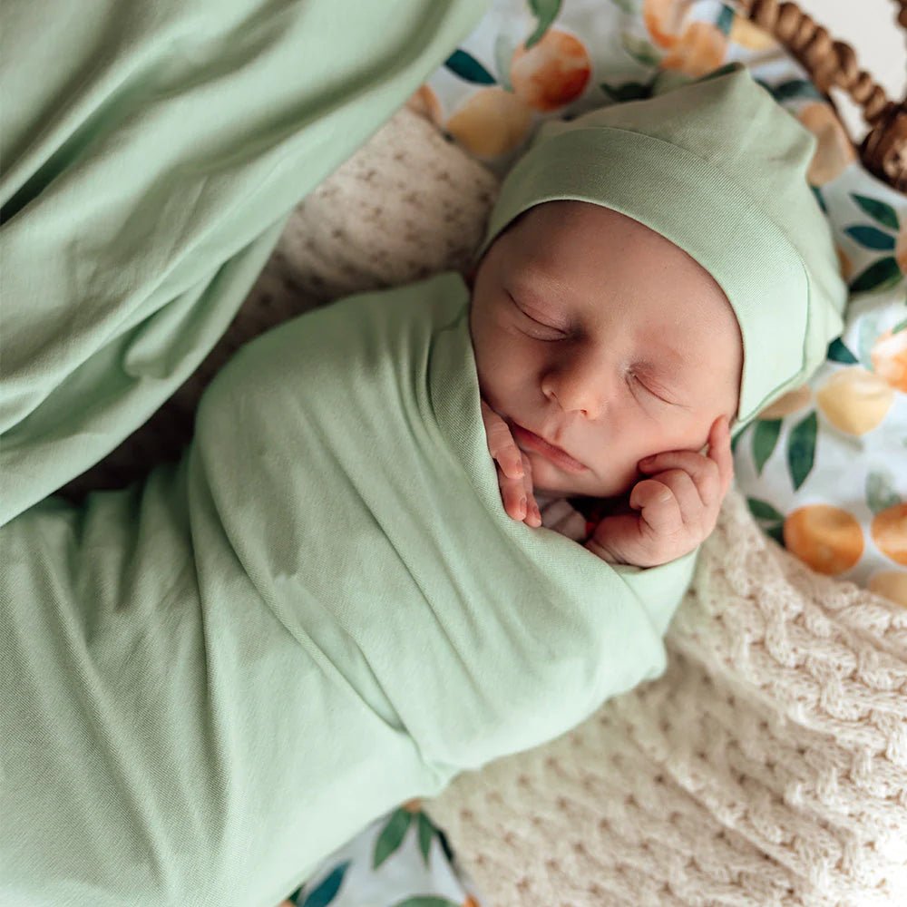 Mint Organic Jersey Wrap & Beanie Set