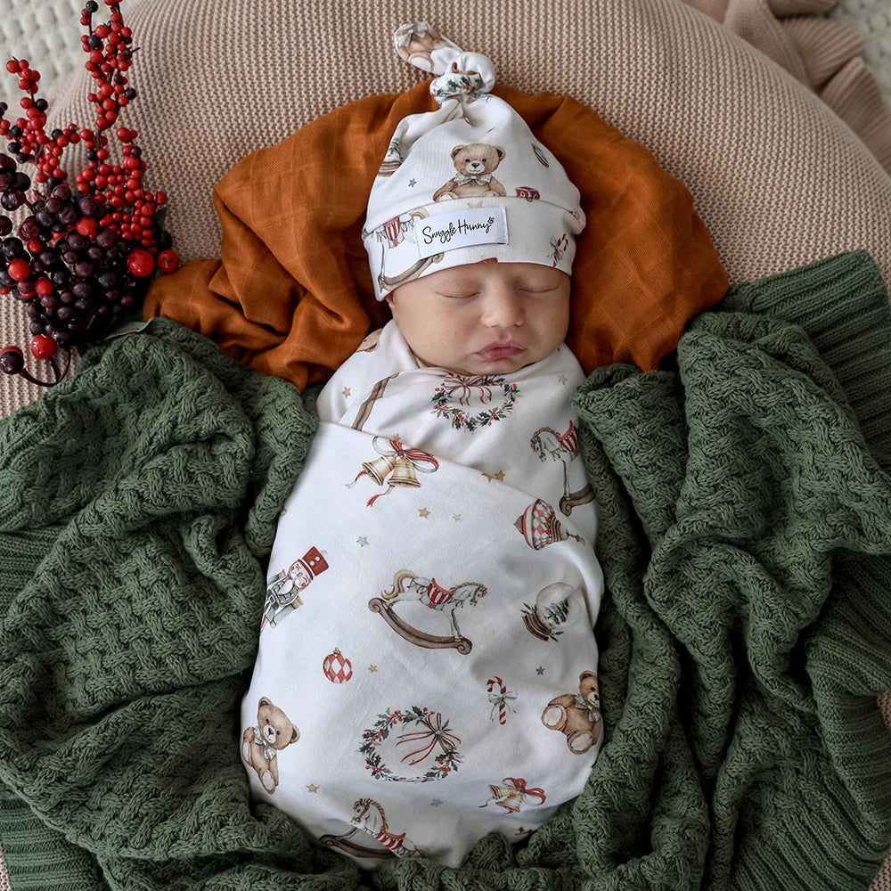 Santa's Toy Shop Organic Jersey Wrap & Beanie Set