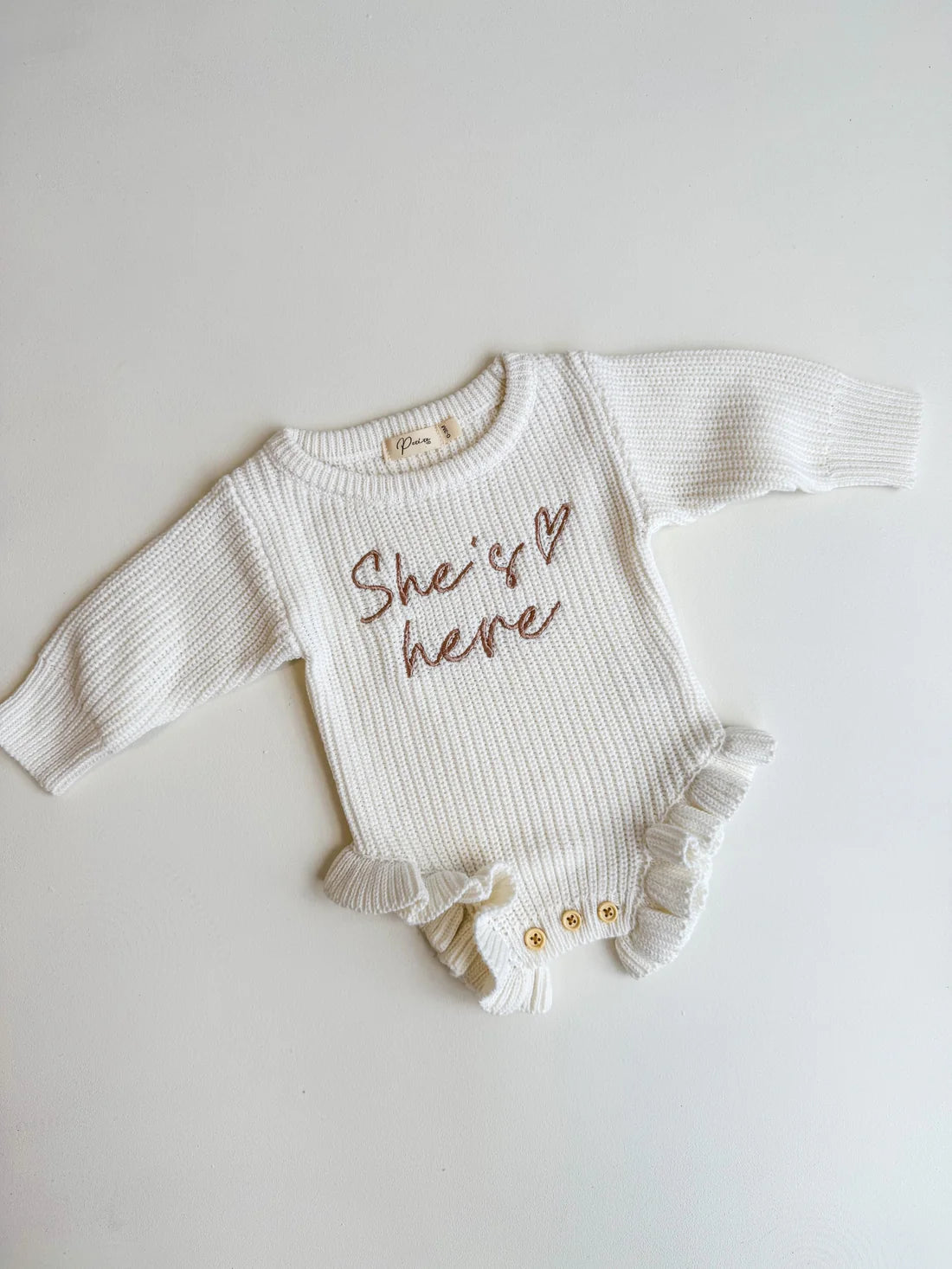 SHE'S HERE HEART - FRILL LEG ROMPER | MILK - 0000 NB