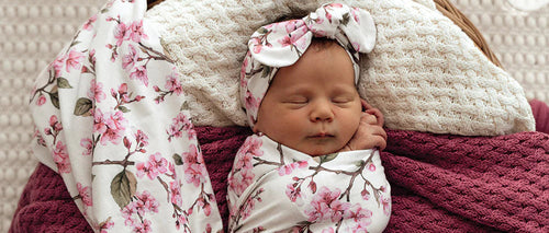 Cherry Blossom Organic Jersey Wrap & Topknot Set