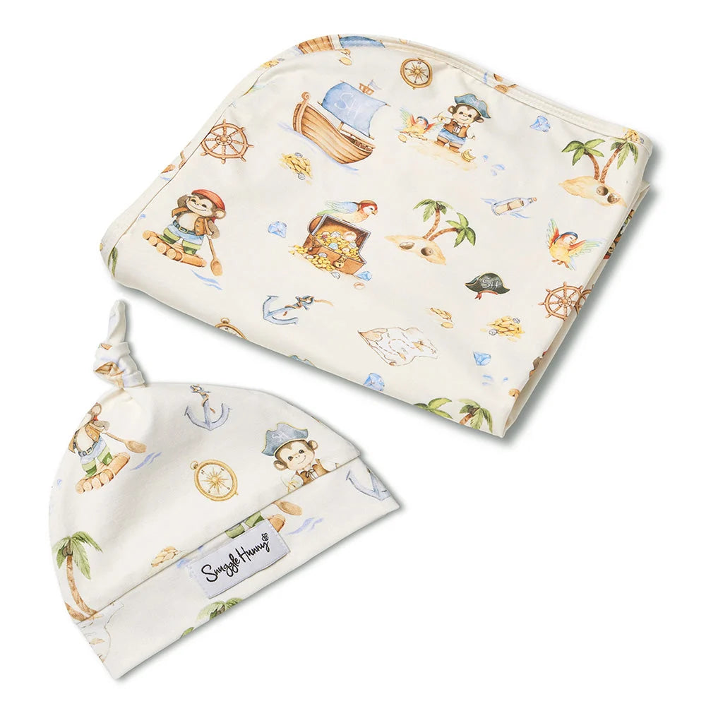 Treasure Island Organic Jersey Wrap & Beanie Set