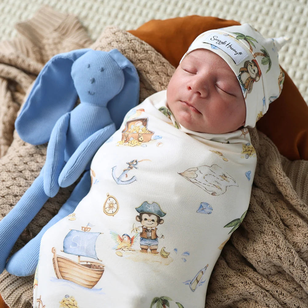 Treasure Island Organic Jersey Wrap & Beanie Set